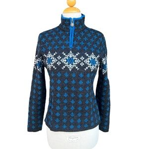 Neve Designs Snowflake Fair Isle Nordic 1/4 Zip Knit Wool Ski Sweater Large GUC